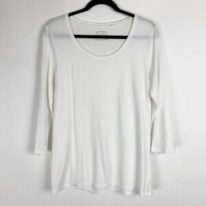FatFace Womens White Pima Cotton Modal Scoop Neck 3/4 Sleeve Top Tee Size L
